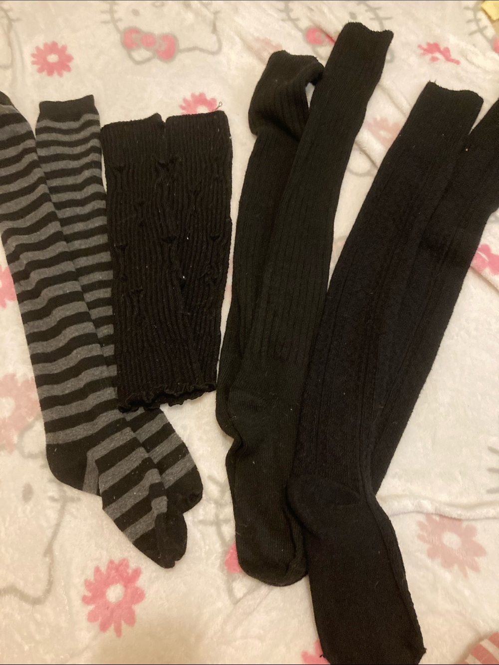 Hot Topic Black & Gray Mixed Knee-High and Crew Sock Set